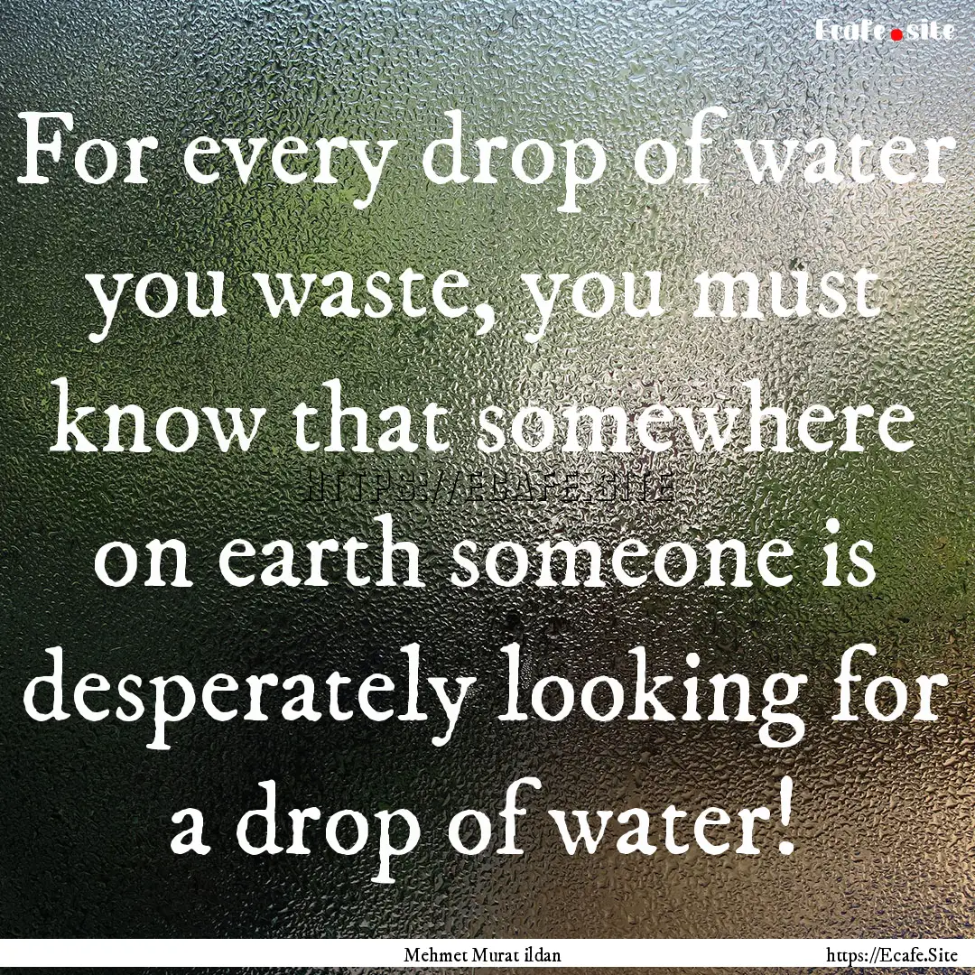 For every drop of water you waste, you must.... : Quote by Mehmet Murat ildan