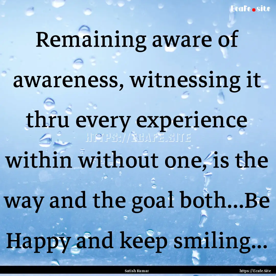 Remaining aware of awareness, witnessing.... : Quote by Satish Kumar