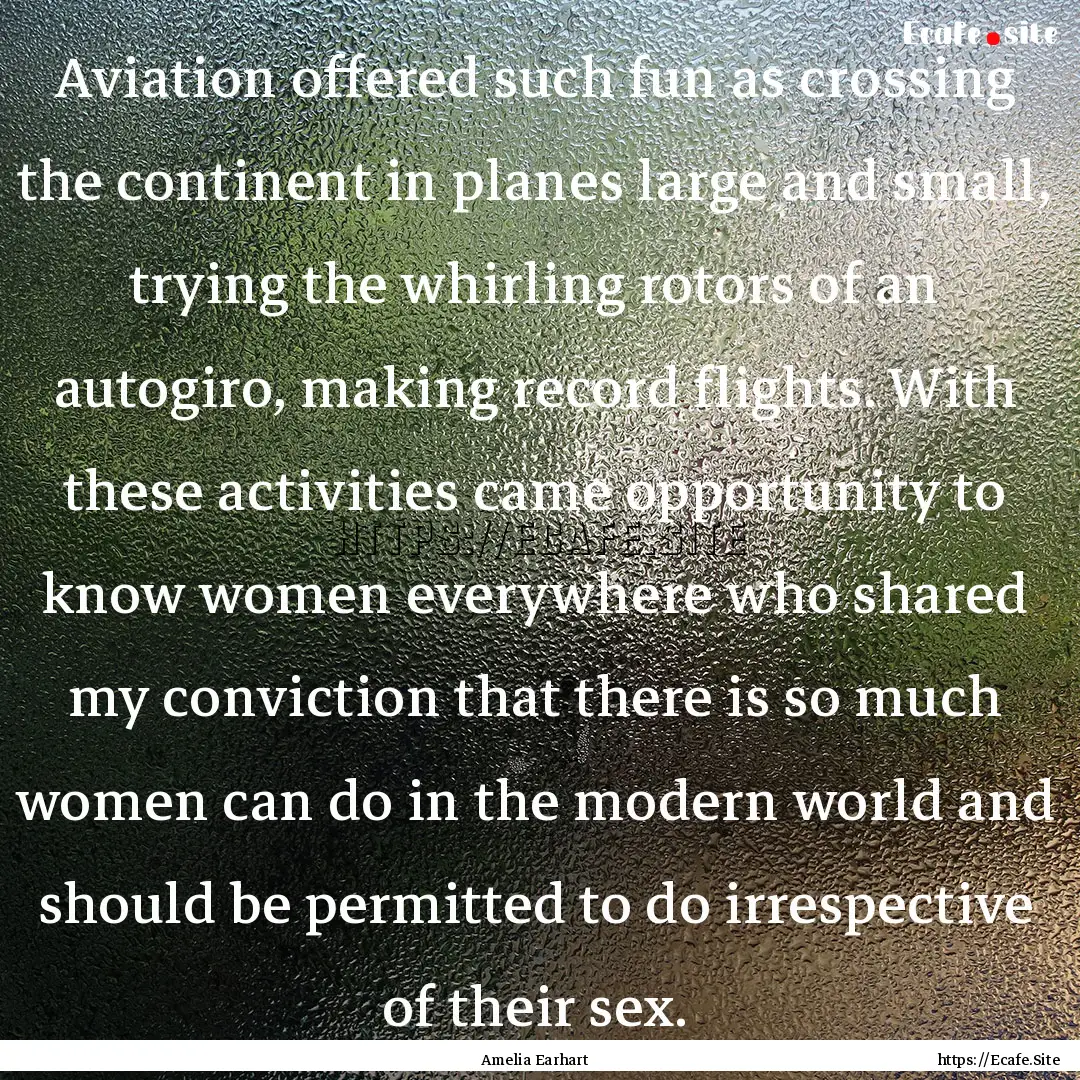 Aviation offered such fun as crossing the.... : Quote by Amelia Earhart