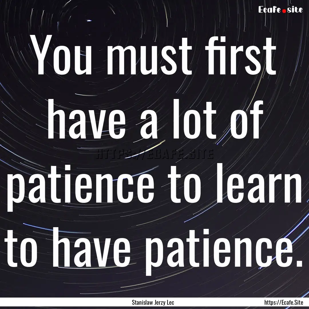 You must first have a lot of patience to.... : Quote by Stanislaw Jerzy Lec