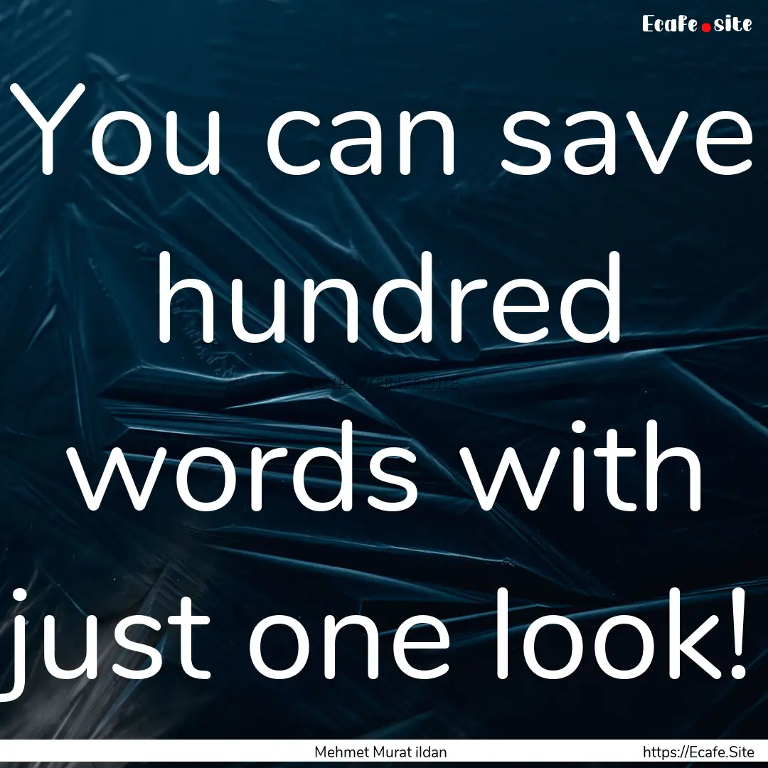 You can save hundred words with just one.... : Quote by Mehmet Murat ildan