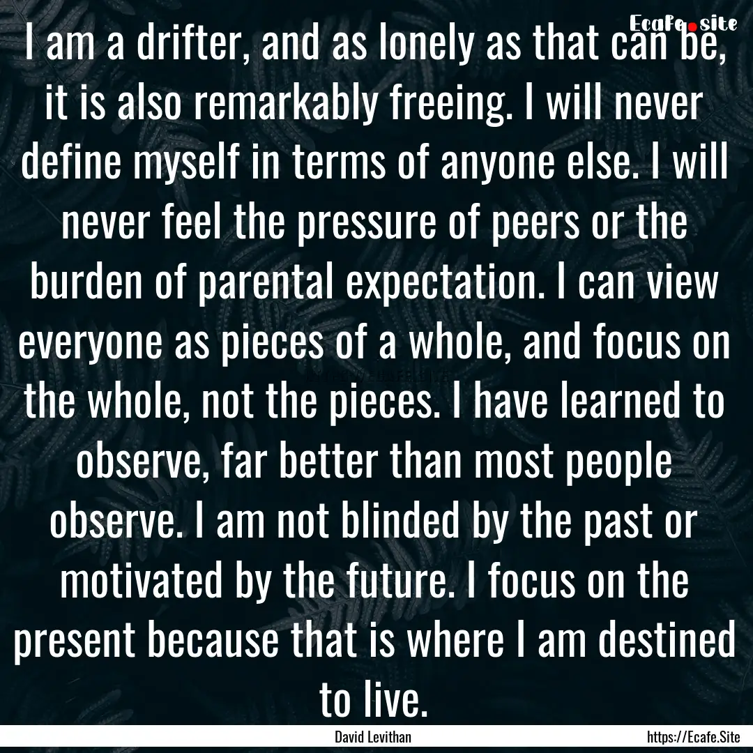 I am a drifter, and as lonely as that can.... : Quote by David Levithan