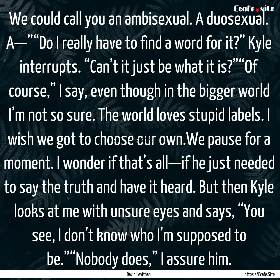 We could call you an ambisexual. A duosexual..... : Quote by David Levithan