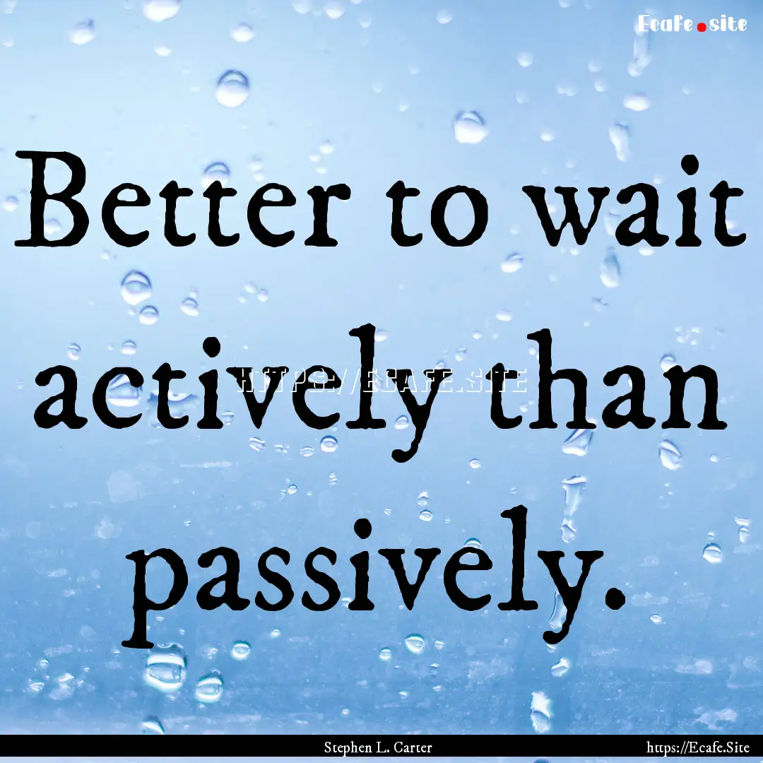 Better to wait actively than passively. : Quote by Stephen L. Carter