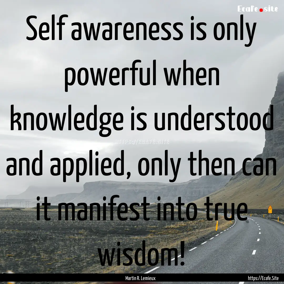 Self awareness is only powerful when knowledge.... : Quote by Martin R. Lemieux