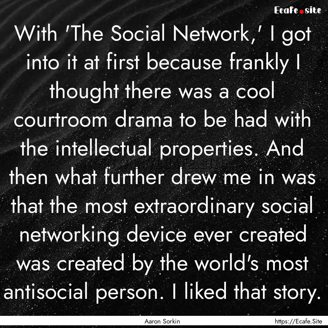 With 'The Social Network,' I got into it.... : Quote by Aaron Sorkin