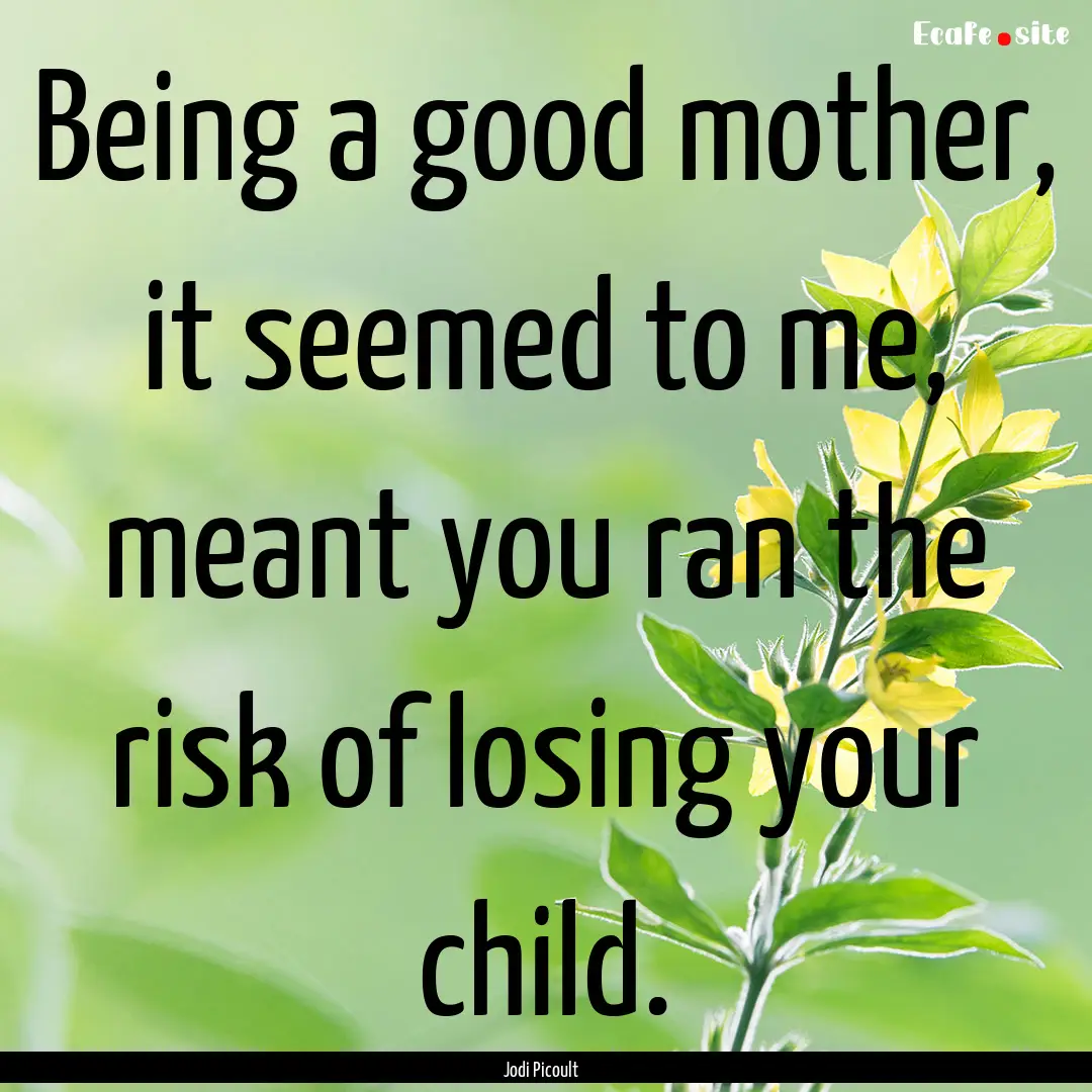 Being a good mother, it seemed to me, meant.... : Quote by Jodi Picoult