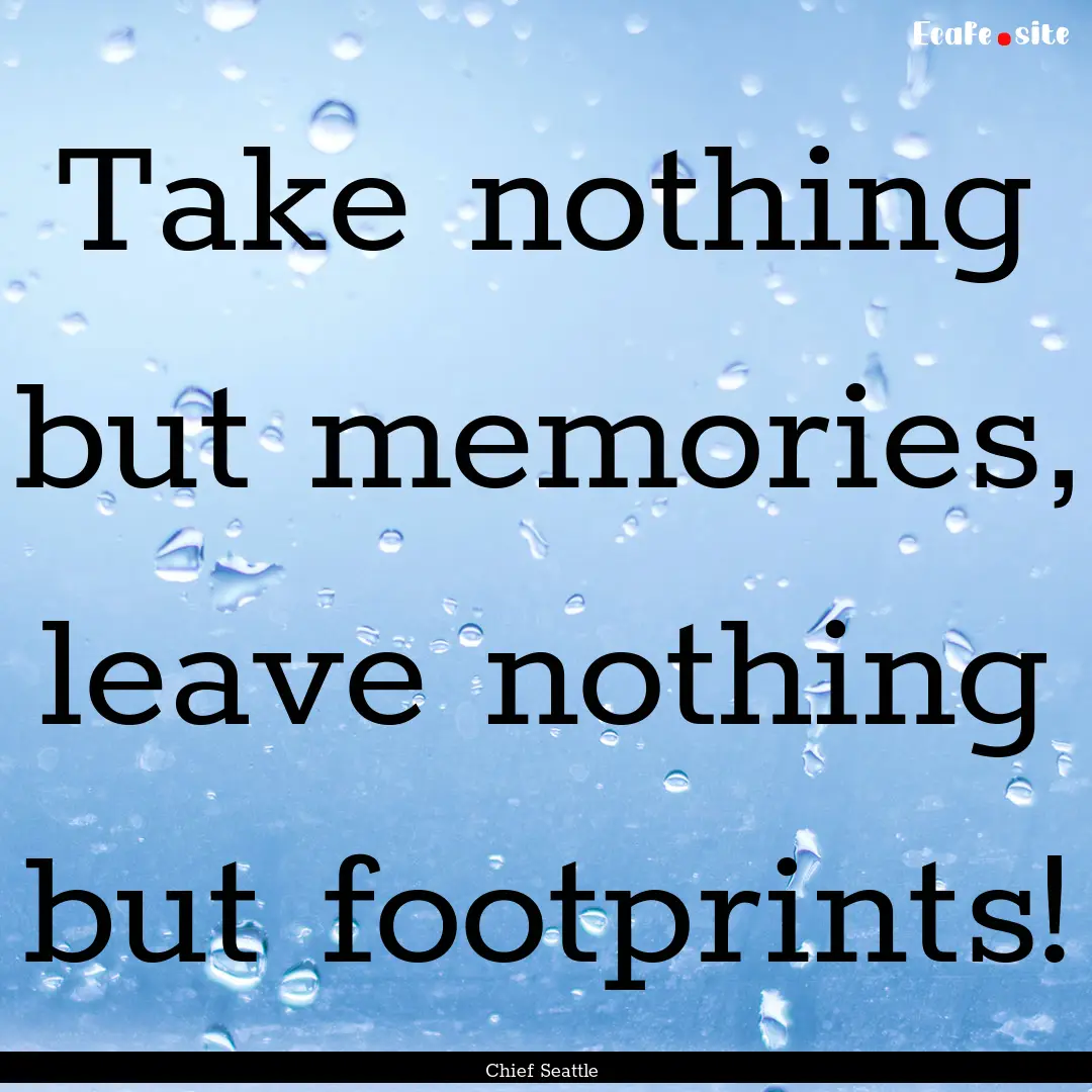 Take nothing but memories, leave nothing.... : Quote by Chief Seattle