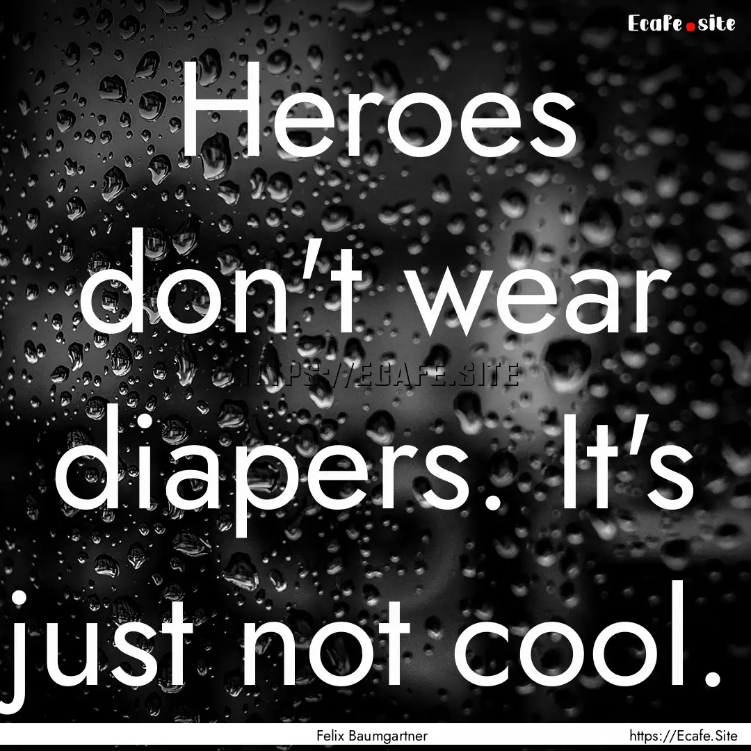 Heroes don't wear diapers. It's just not.... : Quote by Felix Baumgartner