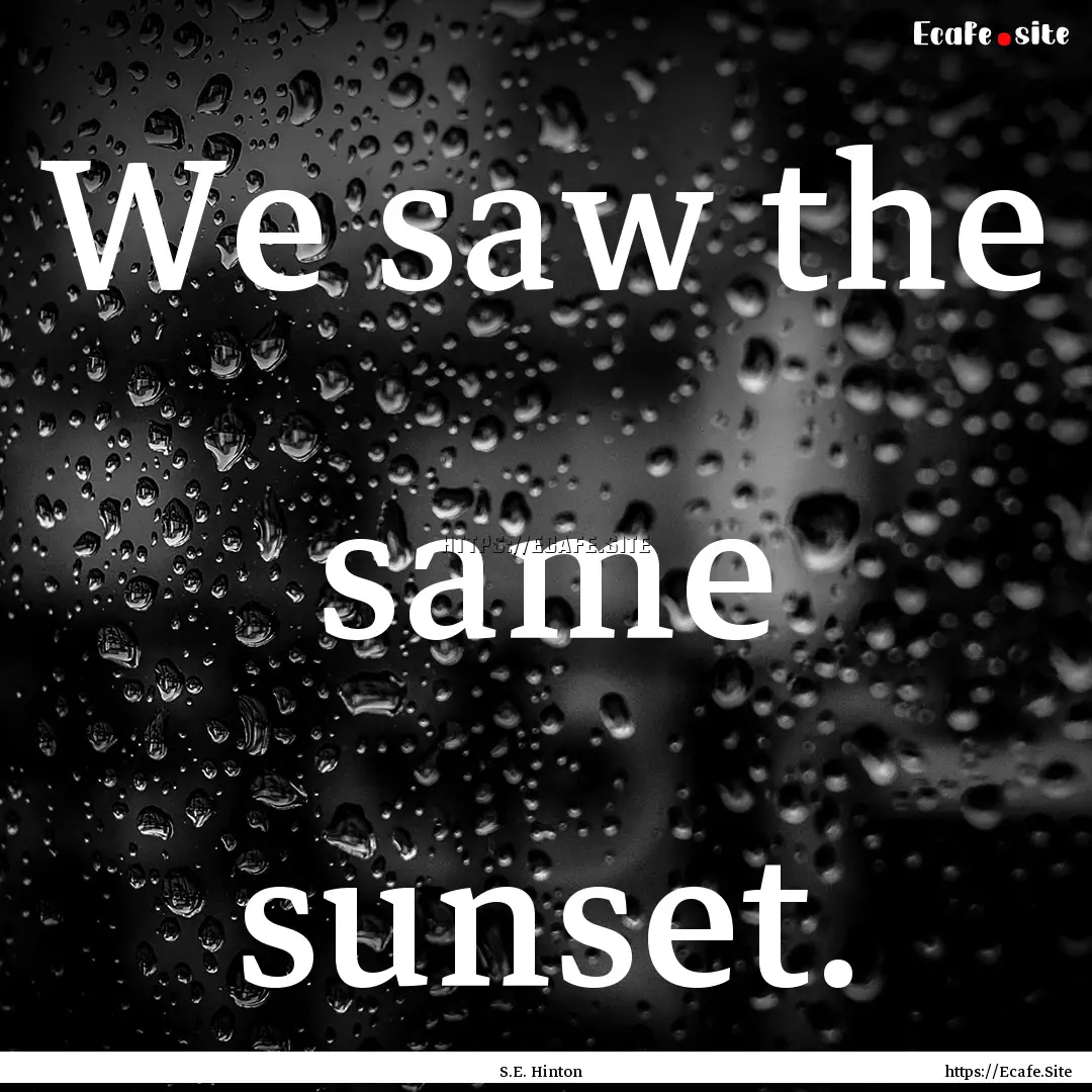 We saw the same sunset. : Quote by S.E. Hinton