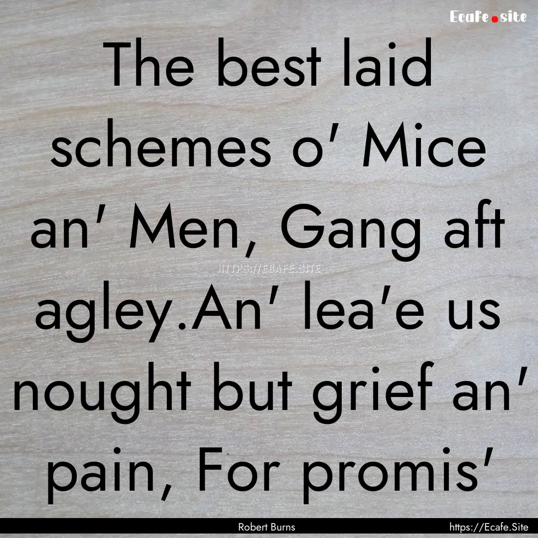 The best laid schemes o' Mice an' Men, Gang.... : Quote by Robert Burns