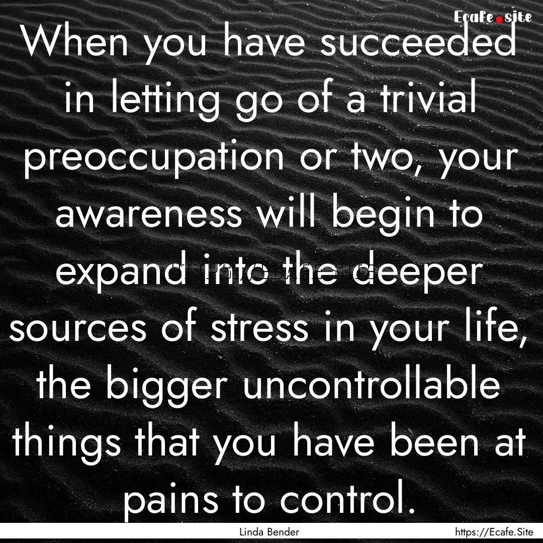 When you have succeeded in letting go of.... : Quote by Linda Bender