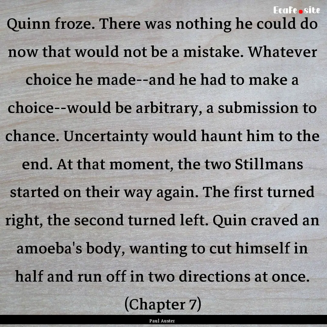 Quinn froze. There was nothing he could do.... : Quote by Paul Auster