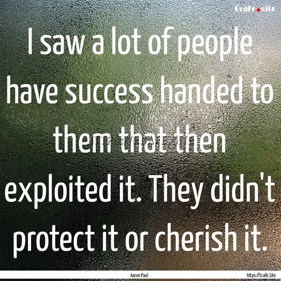 I saw a lot of people have success handed.... : Quote by Aaron Paul