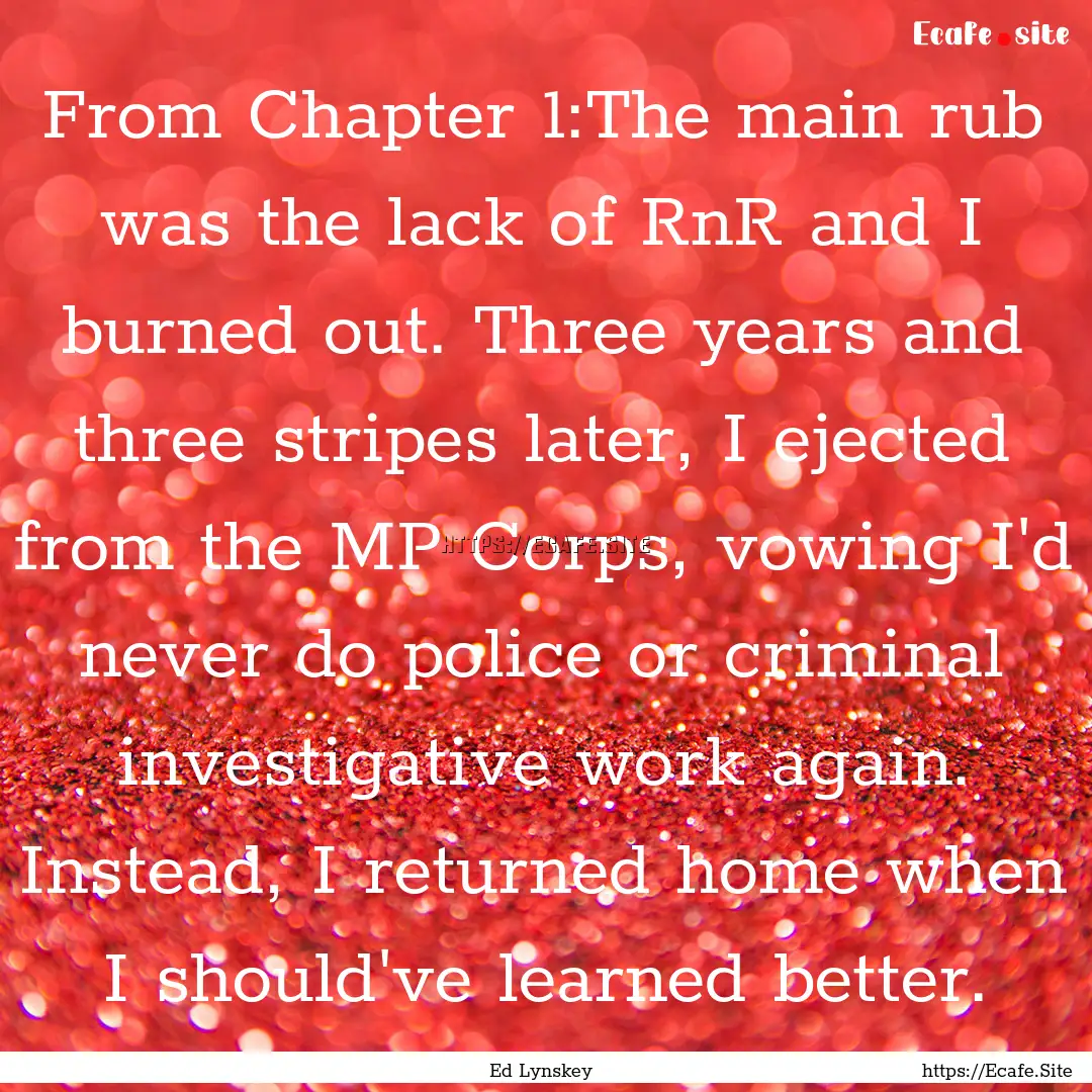 From Chapter 1:The main rub was the lack.... : Quote by Ed Lynskey