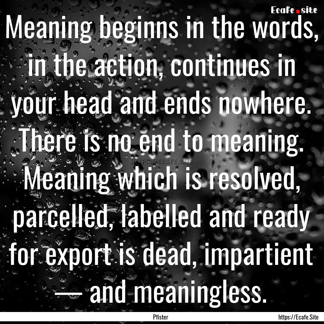 Meaning beginns in the words, in the action,.... : Quote by Pfister