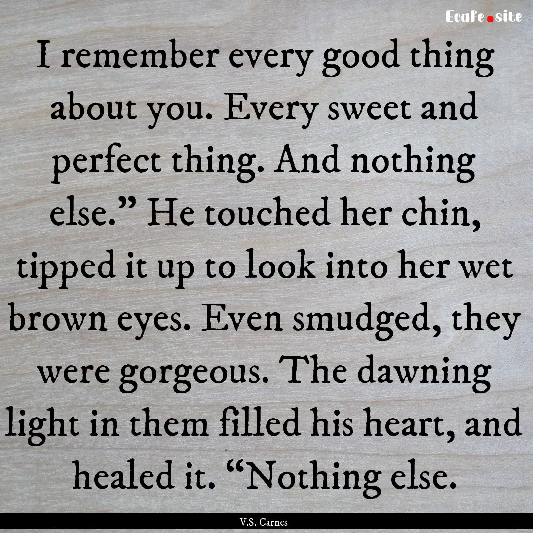 I remember every good thing about you. Every.... : Quote by V.S. Carnes