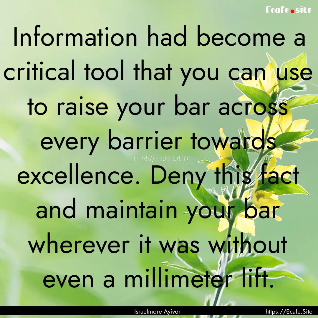 Information had become a critical tool that.... : Quote by Israelmore Ayivor