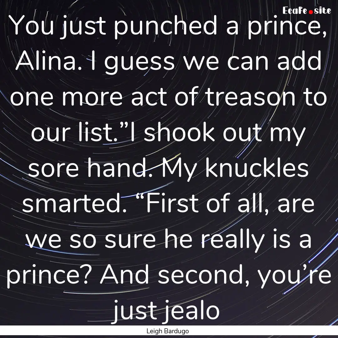 You just punched a prince, Alina. I guess.... : Quote by Leigh Bardugo