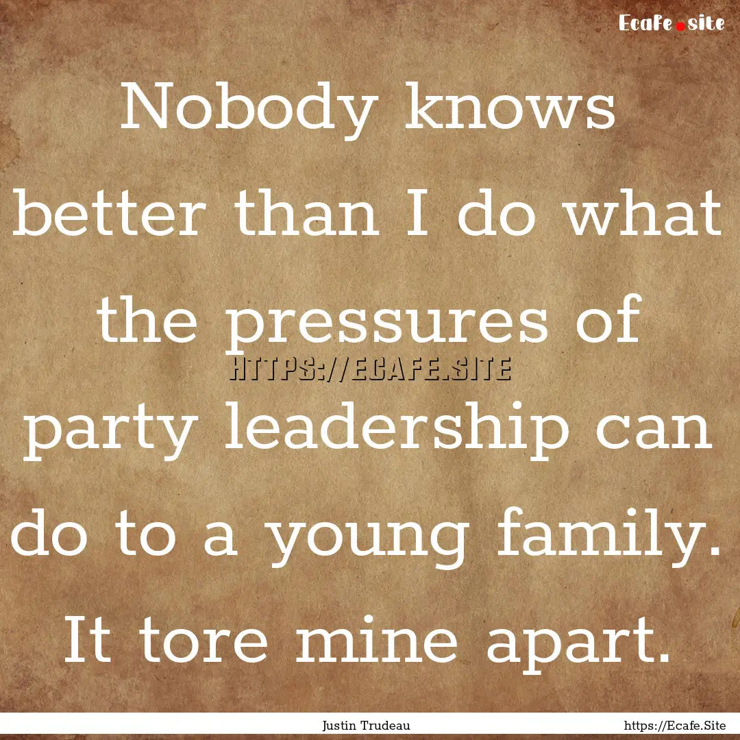 Nobody knows better than I do what the pressures.... : Quote by Justin Trudeau