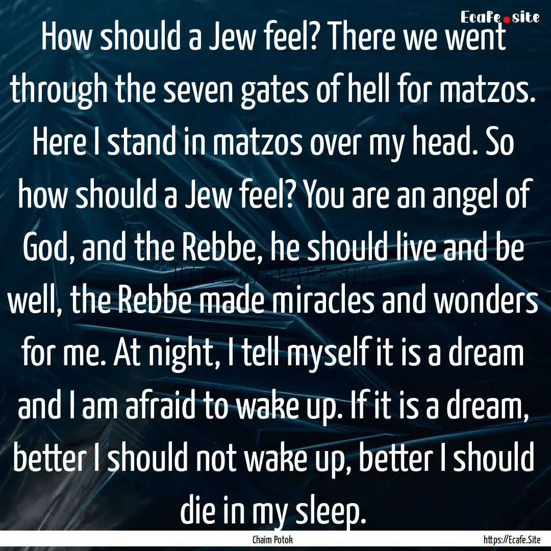 How should a Jew feel? There we went through.... : Quote by Chaim Potok