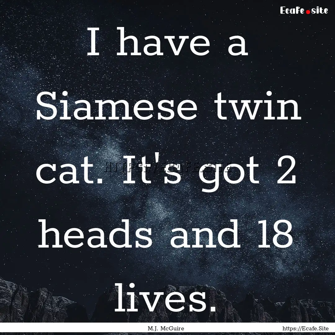 I have a Siamese twin cat. It's got 2 heads.... : Quote by M.J. McGuire