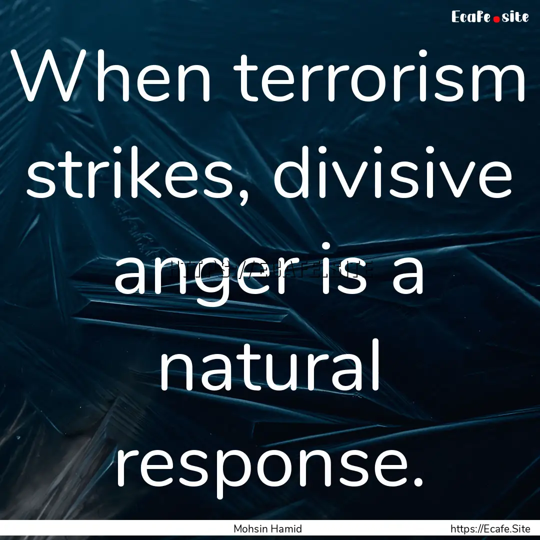 When terrorism strikes, divisive anger is.... : Quote by Mohsin Hamid