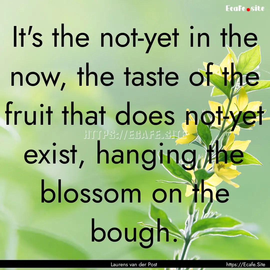 It's the not-yet in the now, the taste of.... : Quote by Laurens van der Post