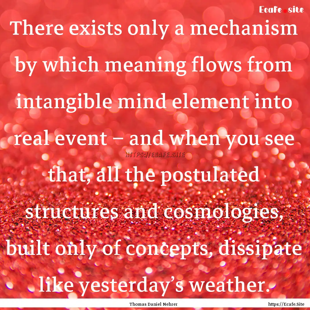 There exists only a mechanism by which meaning.... : Quote by Thomas Daniel Nehrer