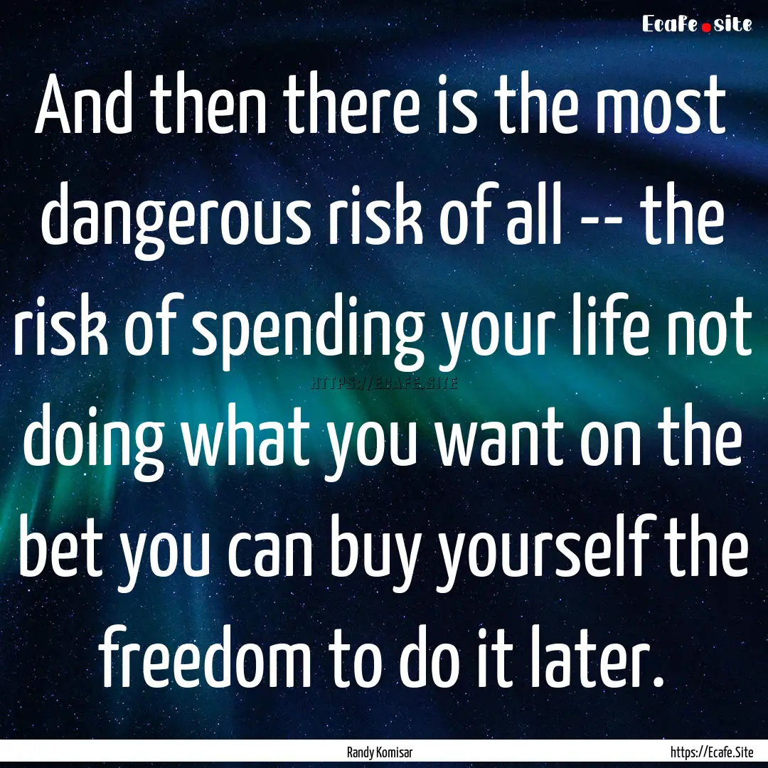 And then there is the most dangerous risk.... : Quote by Randy Komisar