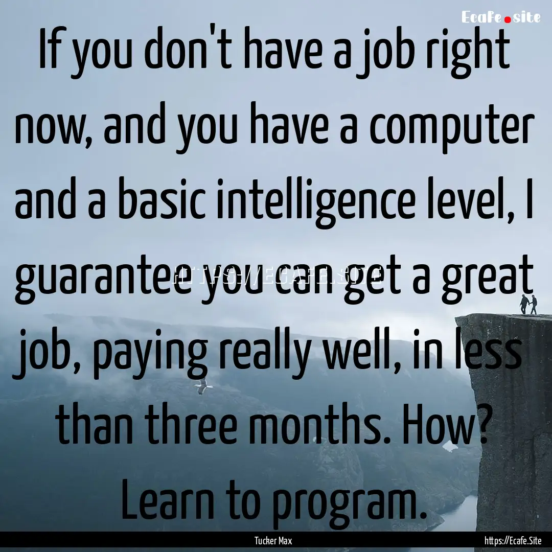 If you don't have a job right now, and you.... : Quote by Tucker Max