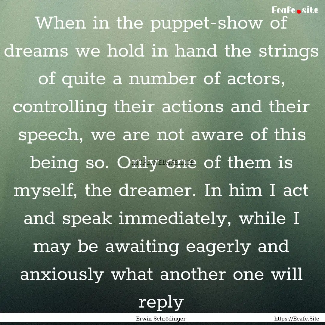 When in the puppet-show of dreams we hold.... : Quote by Erwin Schrödinger