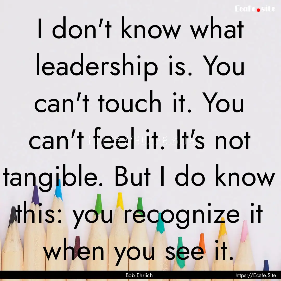 I don't know what leadership is. You can't.... : Quote by Bob Ehrlich