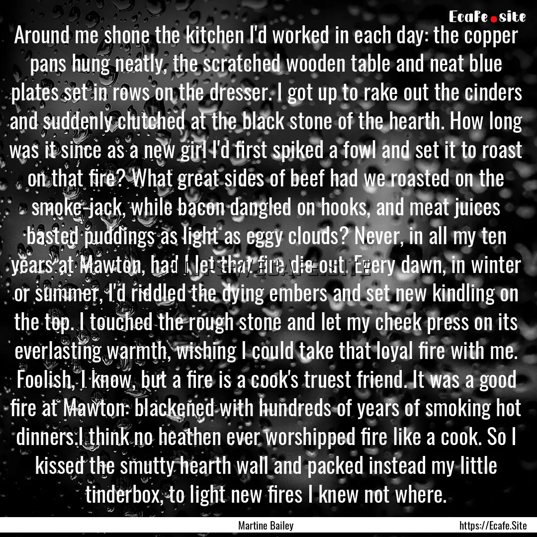 Around me shone the kitchen I'd worked in.... : Quote by Martine Bailey