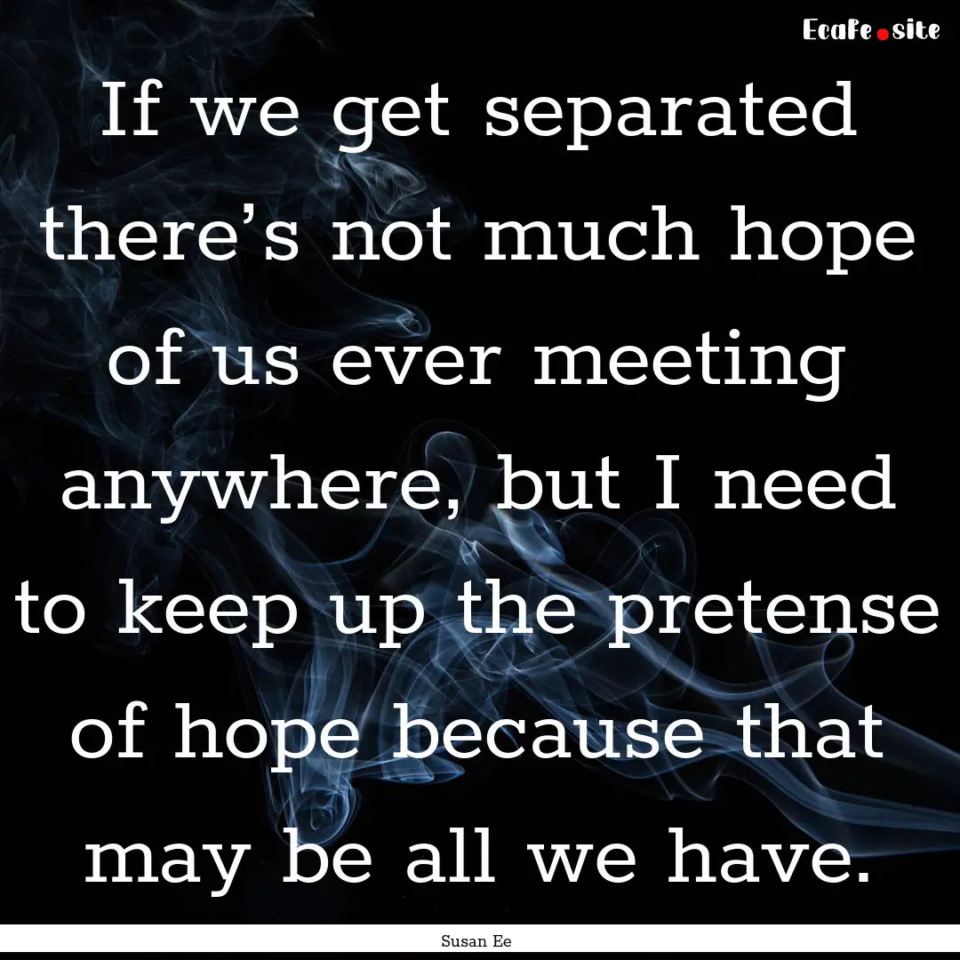 If we get separated there’s not much hope.... : Quote by Susan Ee