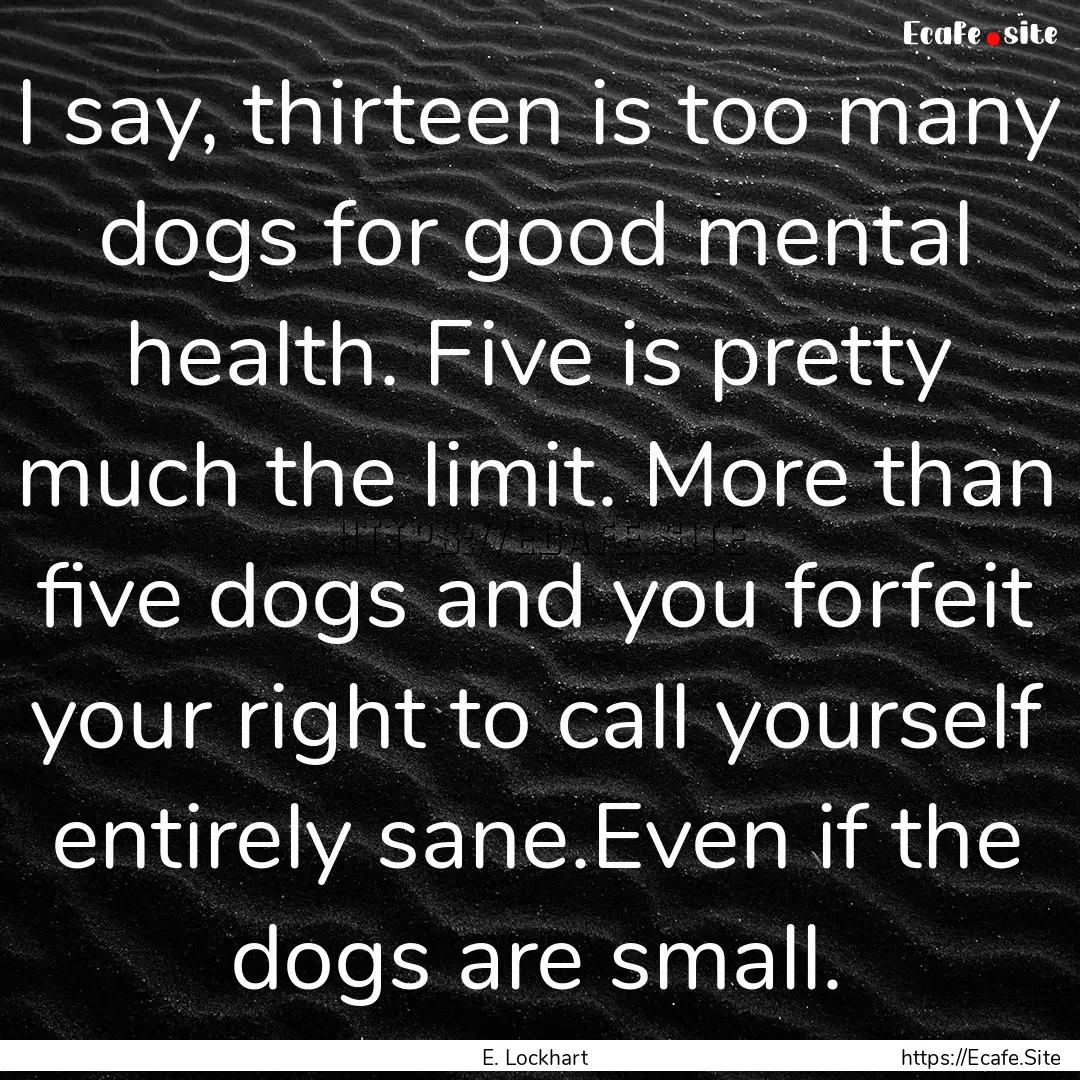 I say, thirteen is too many dogs for good.... : Quote by E. Lockhart