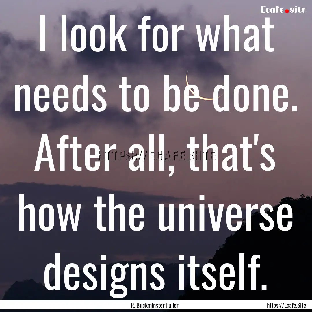 I look for what needs to be done. After all,.... : Quote by R. Buckminster Fuller