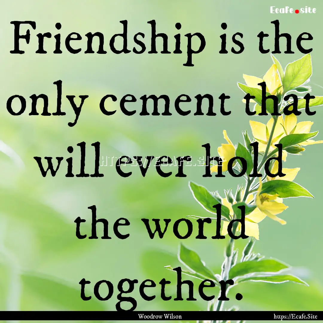 Friendship is the only cement that will ever.... : Quote by Woodrow Wilson