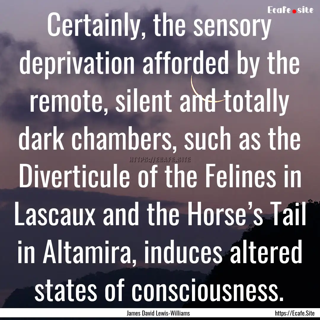 Certainly, the sensory deprivation afforded.... : Quote by James David Lewis-Williams