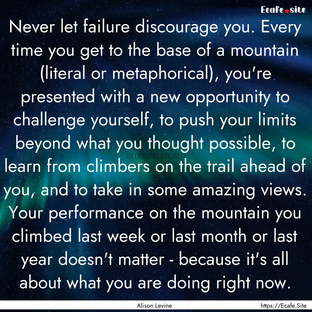 Never let failure discourage you. Every time.... : Quote by Alison Levine