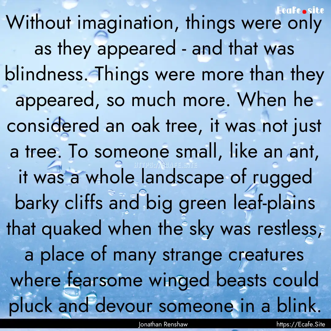 Without imagination, things were only as.... : Quote by Jonathan Renshaw