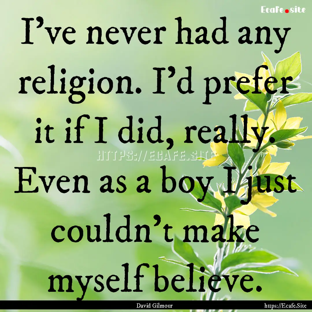 I've never had any religion. I'd prefer it.... : Quote by David Gilmour