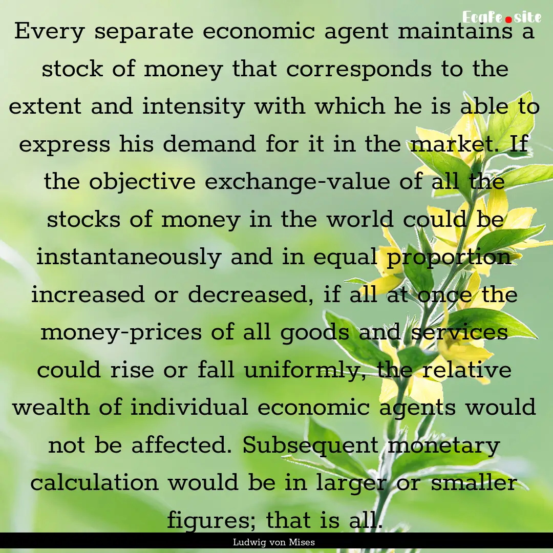 Every separate economic agent maintains a.... : Quote by Ludwig von Mises