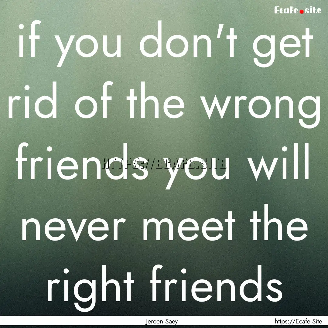 if you don't get rid of the wrong friends.... : Quote by Jeroen Saey