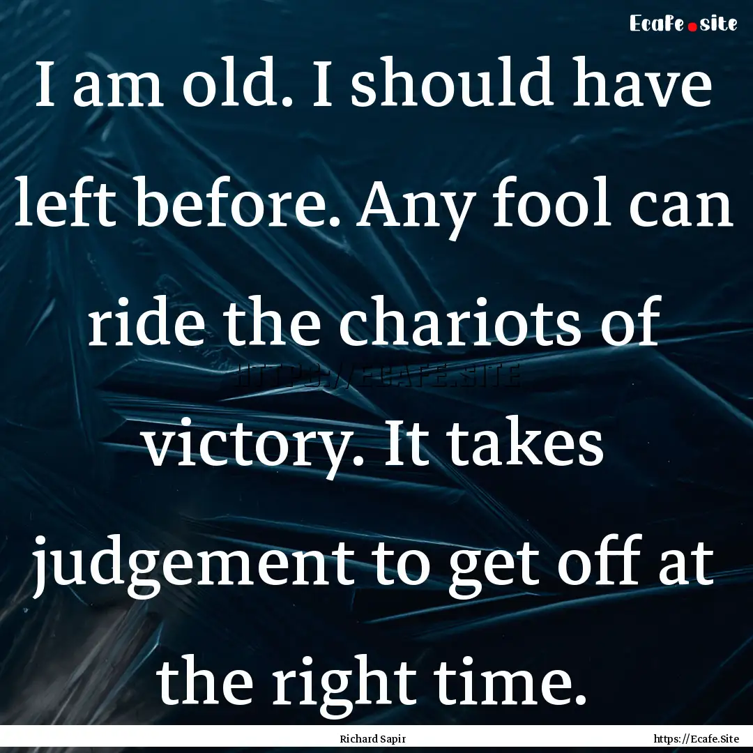 I am old. I should have left before. Any.... : Quote by Richard Sapir