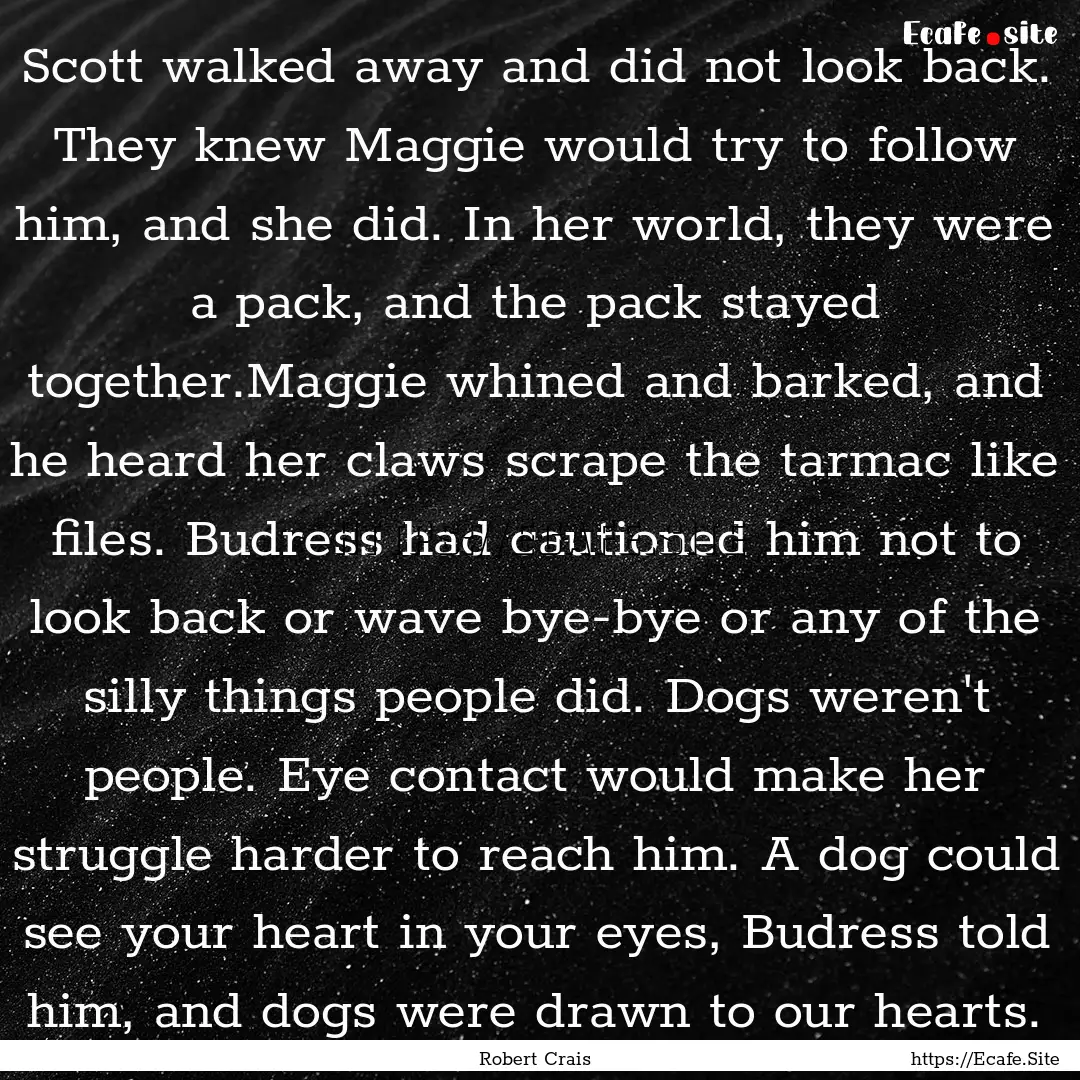 Scott walked away and did not look back..... : Quote by Robert Crais