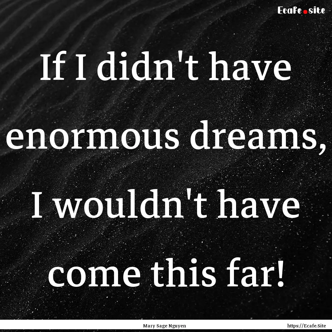 If I didn't have enormous dreams, I wouldn't.... : Quote by Mary Sage Nguyen