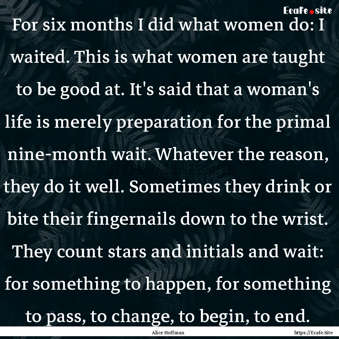 For six months I did what women do: I waited..... : Quote by Alice Hoffman