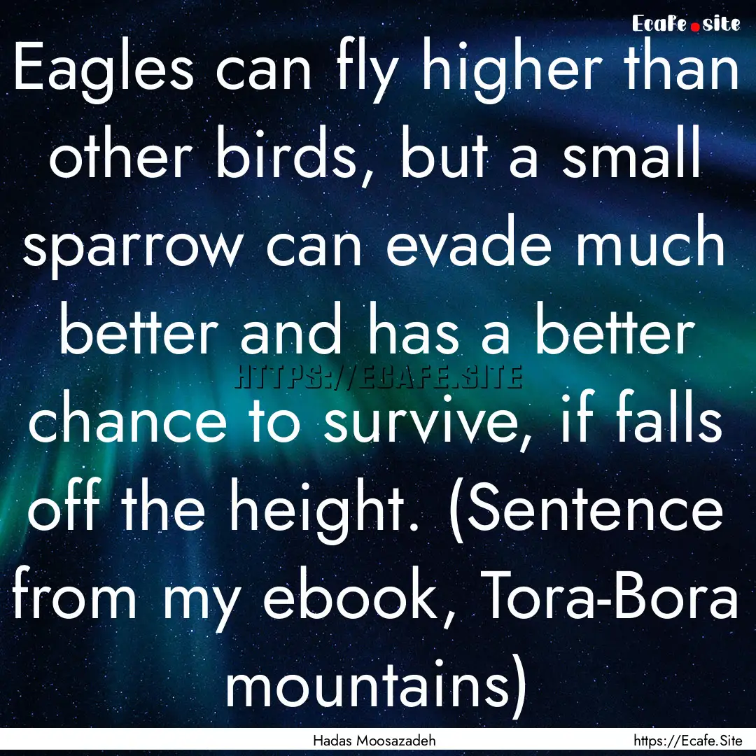 Eagles can fly higher than other birds, but.... : Quote by Hadas Moosazadeh