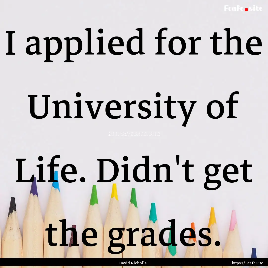 I applied for the University of Life. Didn't.... : Quote by David Nicholls